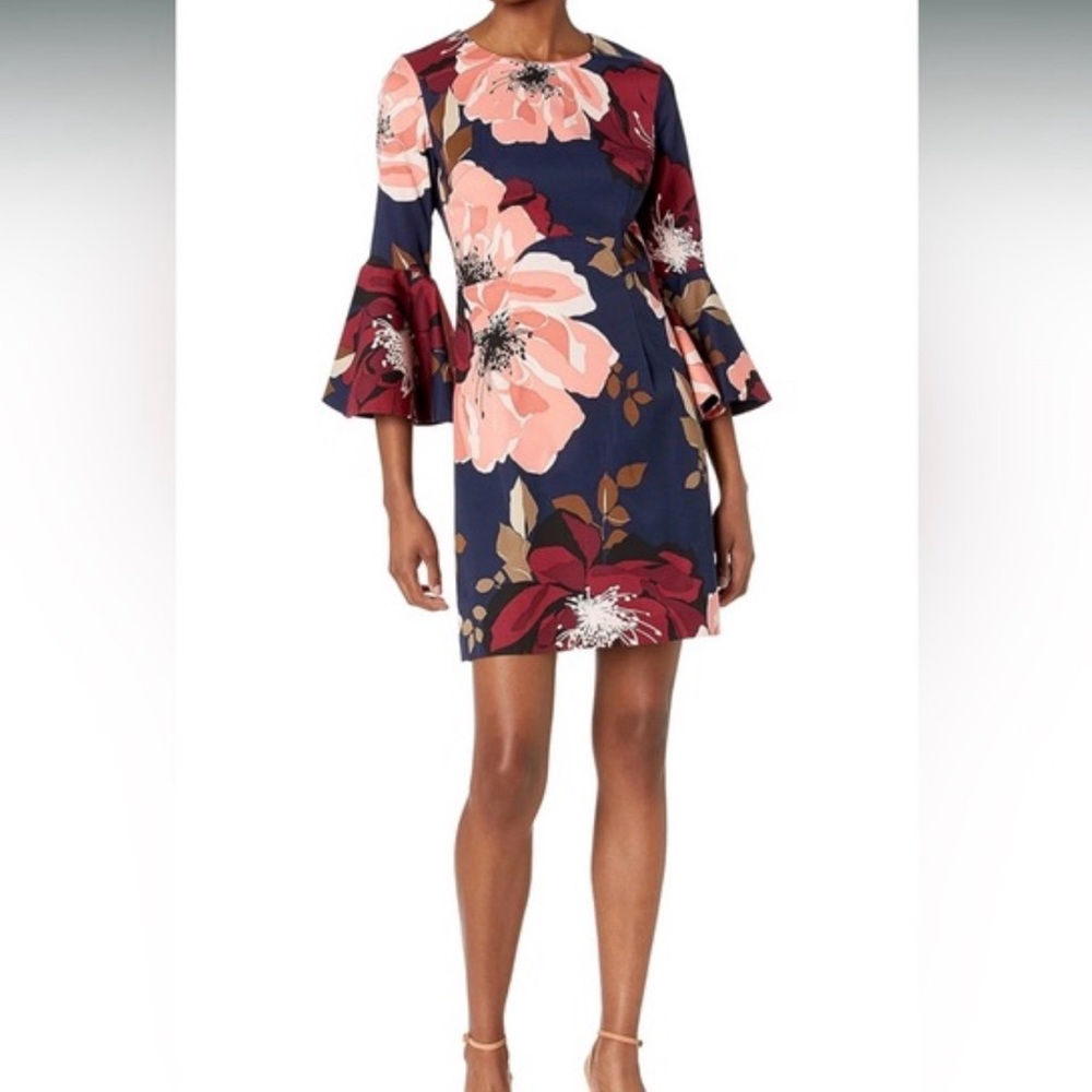 Trina Turk Navy Mini Dress with Pink & Burgundy Floral Print